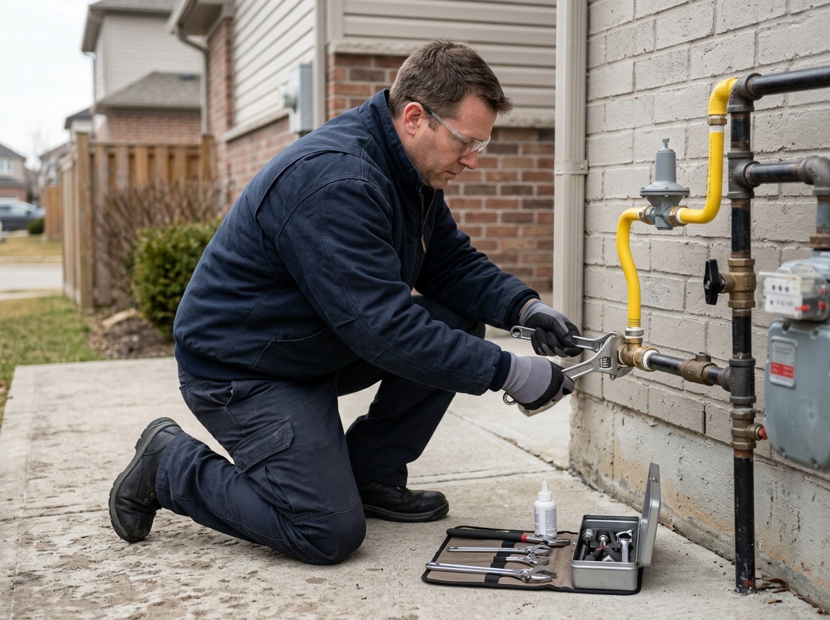 Marlin Plumbing technician performing gas line inspection in a St. George, Utah home