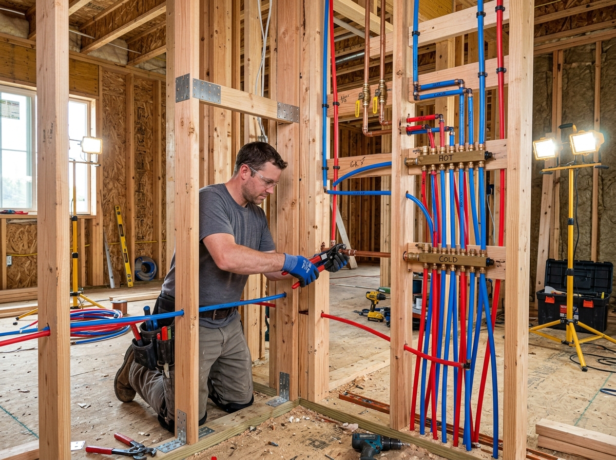 Marlin Plumbing crew working on new construction plumbing in St. George, Utah