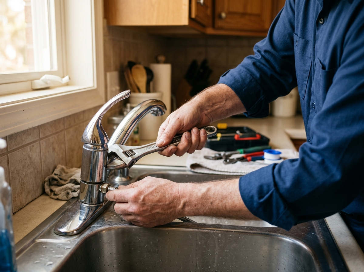 Marlin Plumbing technician working on residential plumbing in St. George, Utah