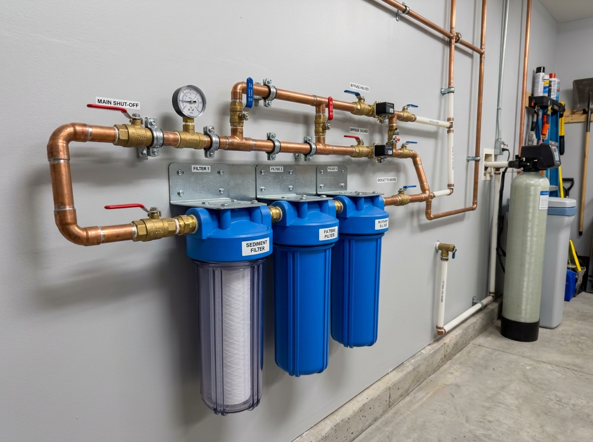 Water filtration system installation in a St. George, Utah home by Marlin Plumbing
