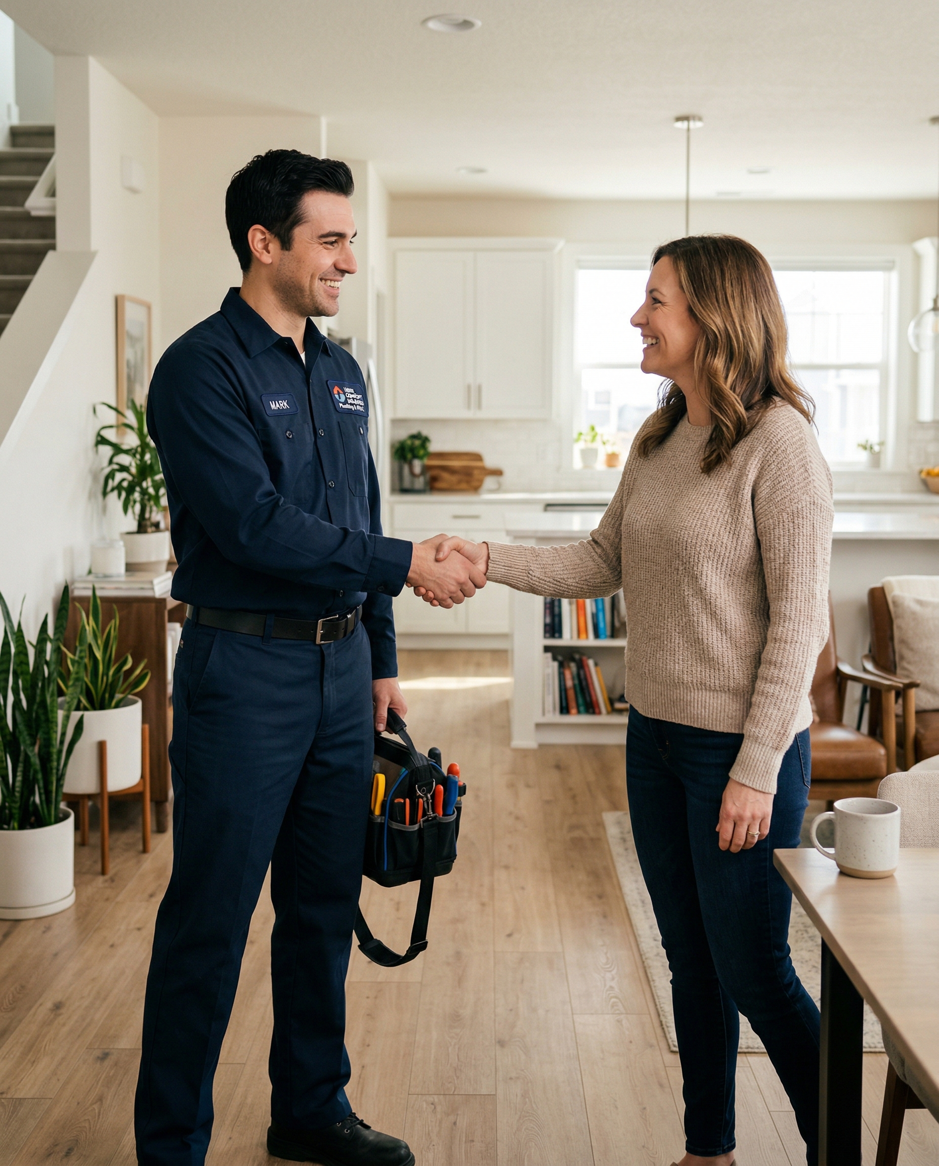 Marlin technician shaking hands with a satisfied homeowner