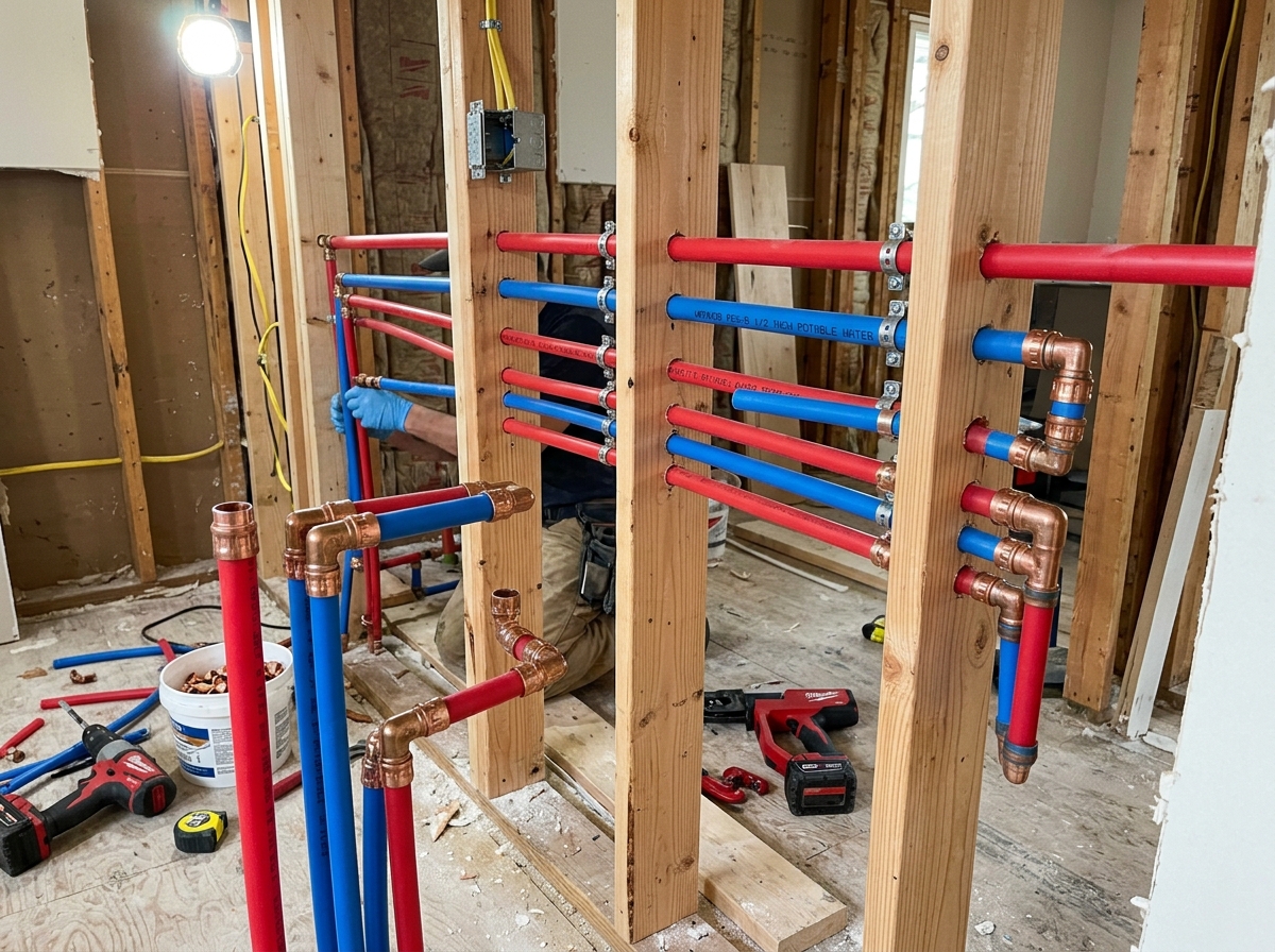 Marlin Plumbing technician completing re-piping work in a St. George home